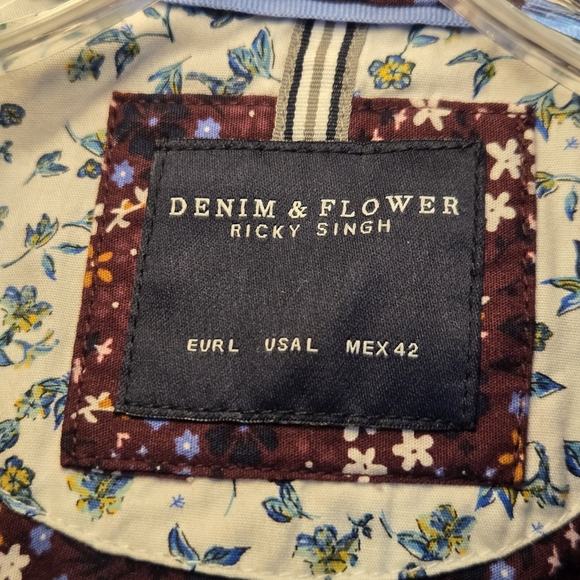 Denim & Flower Ricky Singh Floral Print Short Sleeve Button Down Shirt Large - Picture 3 of 5